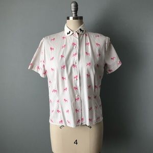 Vintage 1950s Pinstripe Blouse with French Poodles